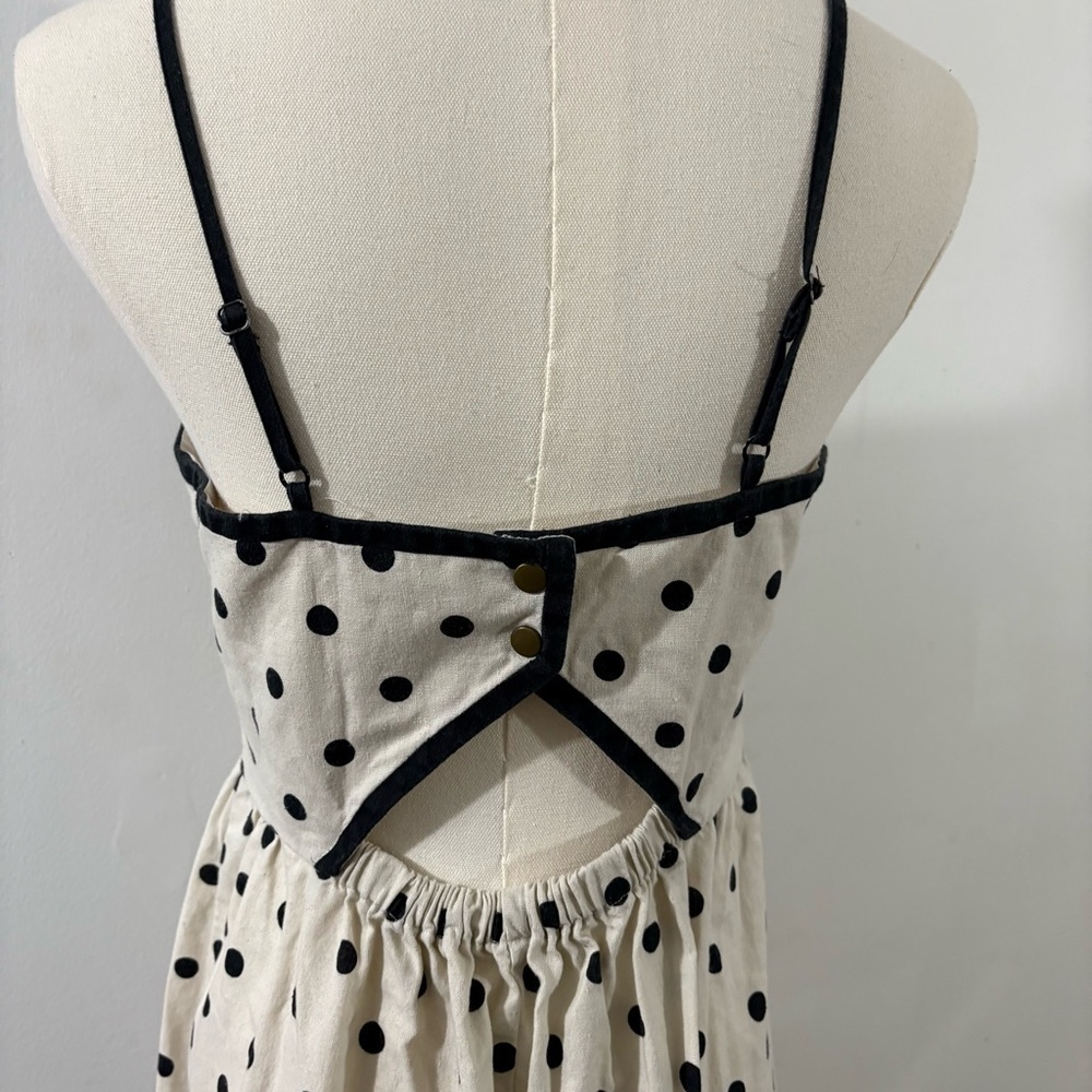 Urban Outfitters COPE Linen Blend Ivory Black Polka Dot Sleeveless Dress Sz M - Picture 4 of 11